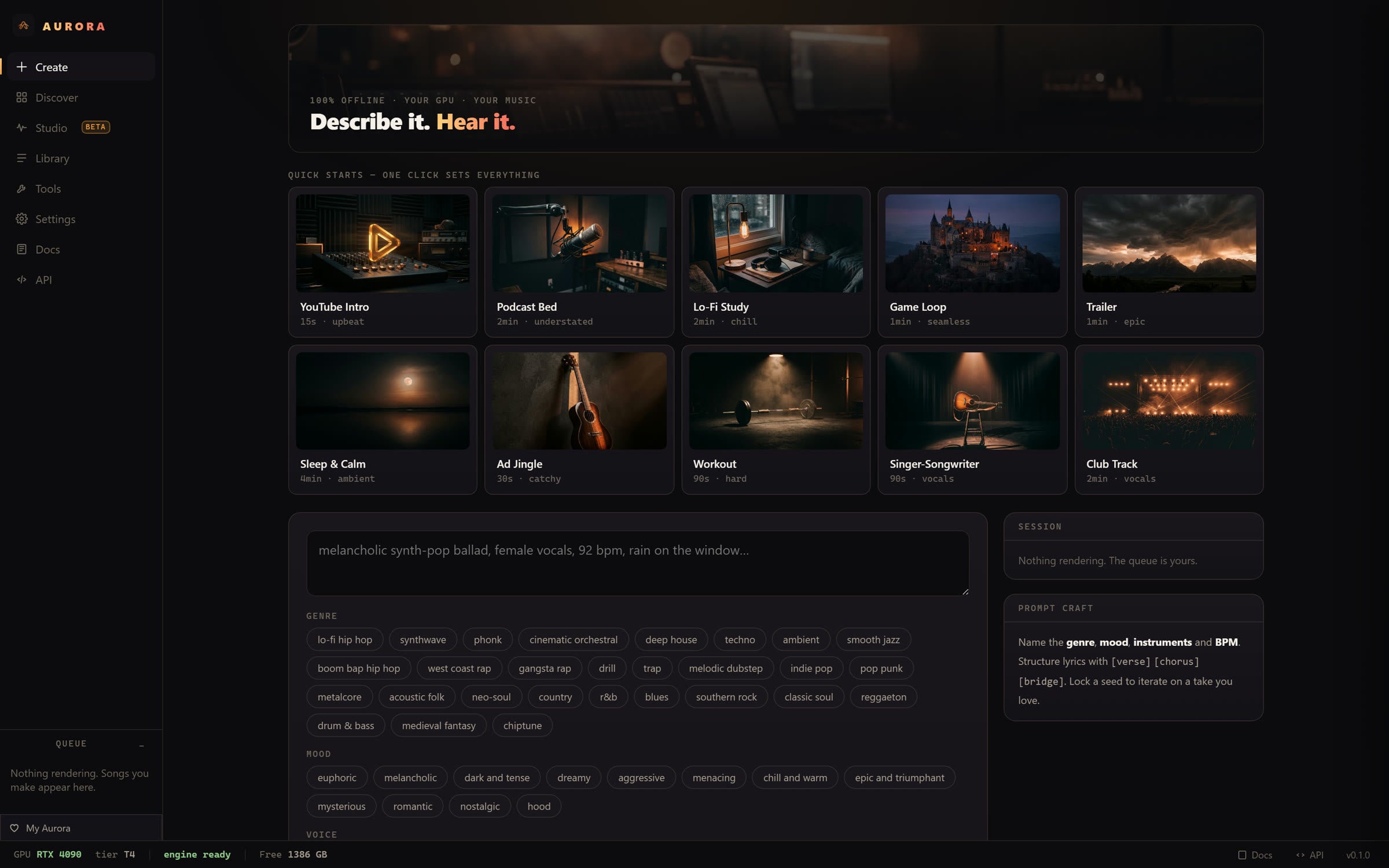 The Create screen
